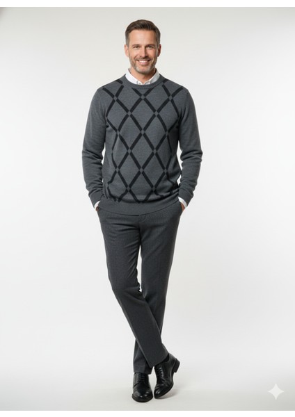 Erkek Kışlık Kazak Rahat Kesim Bisiklet Yaka Cepsiz Baklava Desenli Şık Retro Model modelleri