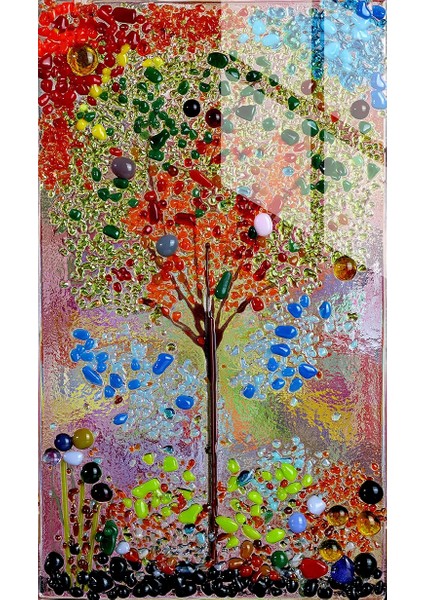 Renkli Soyut Ağaç Desenli Cam Tablo, Ev Dekoru, Salon Tablosu fiyatları