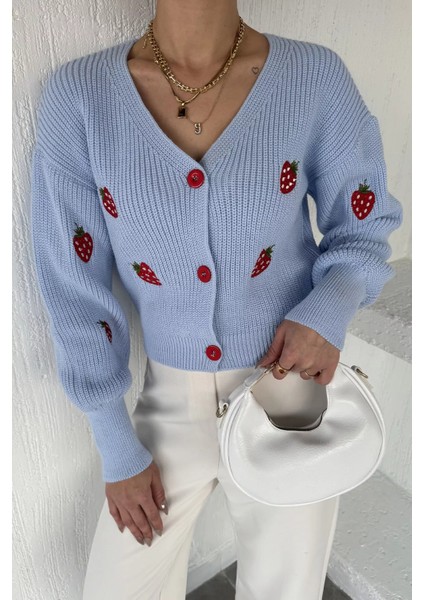 Çilek Desenli Triko Hırka P-00019189