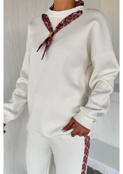 Kadın Fular Aksesuarlı Bisiklet Yaka Şardonlu Sweat Bel Lastikli Pantolon Ikili Takım P-00019143 fiyatları