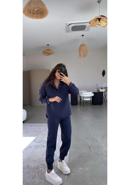 Lacivert Scuba Kapüşonlu Sweat - Paça Pensli Pantolon Takım fiyatları