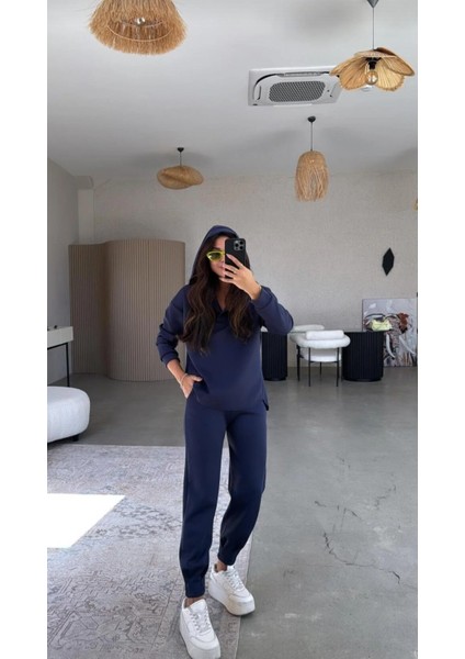 Lacivert Scuba Kapüşonlu Sweat - Paça Pensli Pantolon Takım fırsatları