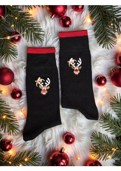 - Yılbaşı Temalı Erkek Çorap – Desenli Özel Tasarım (Hediye Paketli)