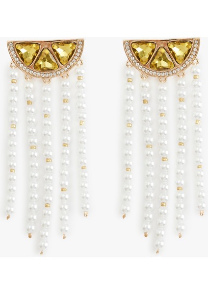 Büyük Boy Sallantılı Inci ve Taşlı Geometrik Küpe fiyatları