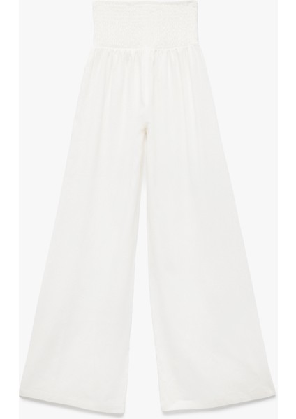 Beli Gipeli Rahat Kalıp Keten Karışımlı Geniş Paça Pantolon fırsatları