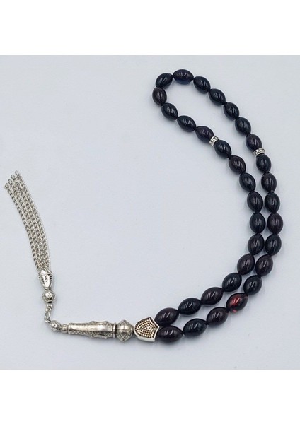 Mavi&siyah Alpaka Püsküllü Arpa Kesim Ateş Kehribar Tespih (Ahşap Kutulu) fiyatları