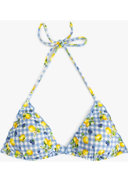 Pötikareli Limon Baskılı Üçgen Bikini Üstü