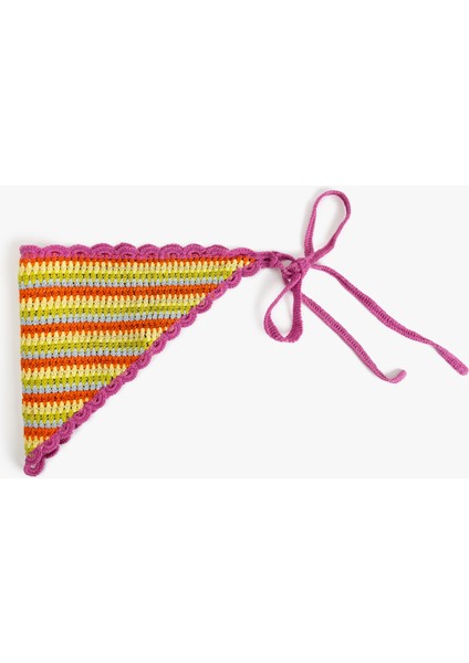 Kroşe Renkli Çizgili Üçgen Bandana