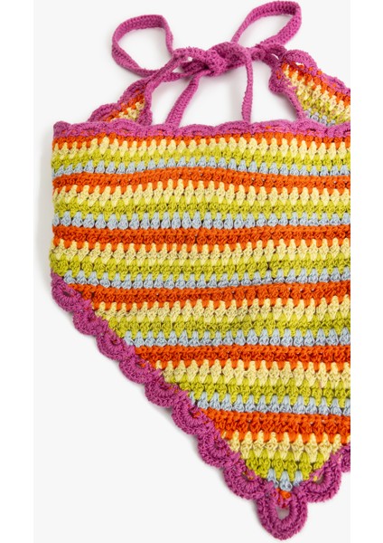 Kroşe Renkli Çizgili Üçgen Bandana modelleri