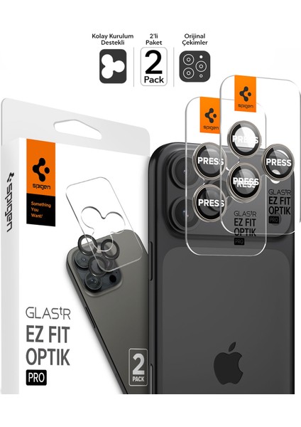 Apple iPhone 17 Pro Max / 17 Pro / 16 Pro Max / 16 Pro / 15 Pro Max / 15 Pro / 14 Pro Max ile Uyumlu Kamera Lens Camı Koruyucu Kolay Kurulum GLAS.tR EZ Fit Optik Pro 2 Adet Natural - AGL07163