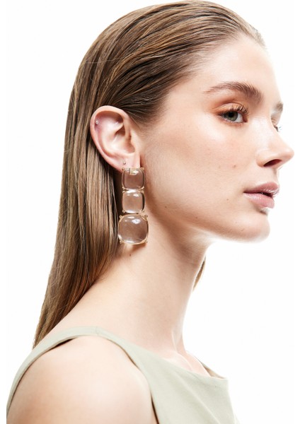 Sallantılı Büyük Boy Şeffaf Geometrik Küpe