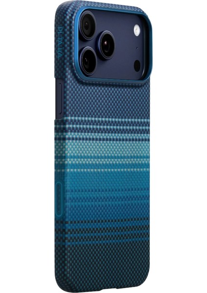 iPhone 17 Pro Uyumlu Kılıf M-Safe Şarjlı Aramid Pitaka Tactile Woven Serisi Kapak Mavi