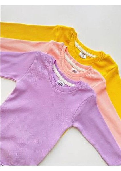 3'lü %100 Pamuklu Uzun Kol Bebek Body Pantolon Takım Düz Desenli Kız Çocuk İçin