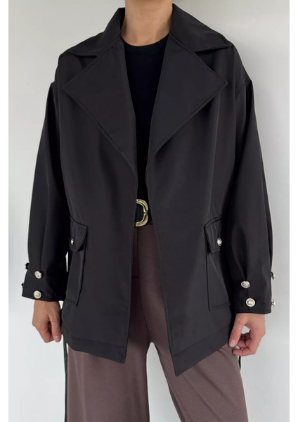 Kadın Bel Kuşaklı Çift Cepli Trençkot P-00019087