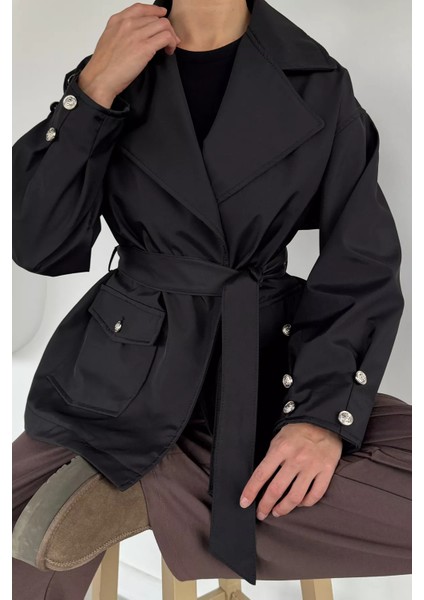 Kadın Bel Kuşaklı Çift Cepli Trençkot P-00019087 fiyatları