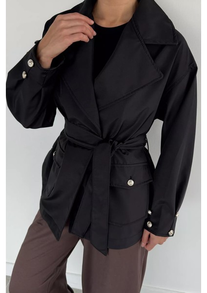 Kadın Bel Kuşaklı Çift Cepli Trençkot P-00019087 fırsatları
