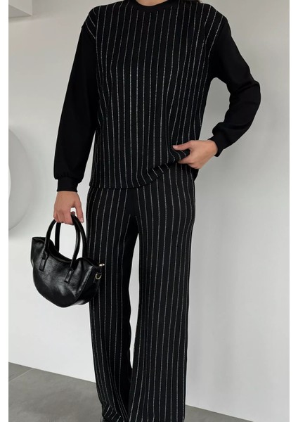 Kadın Bisiklet Yaka Taş Işlemeli Kazak Bel Lastikli Pantolon Ikili Takım P-00018981 modelleri