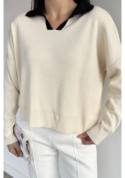 Polo Yaka Salaş Triko Bluz (S,m,l,xl Uyumludur) P-00019068