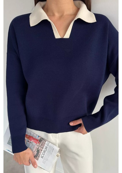 Polo Yaka Salaş Triko Bluz (S,m,l,xl Uyumludur) P-00019068