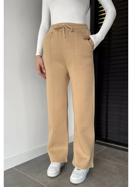 Kadın Bel Lastikli Yüksek Bel Çimalı Şardonlu Eşofman Altı P-00019074