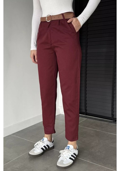 Kadın Kemer Aksesuarlı Gabardin Pantolon P-00019092