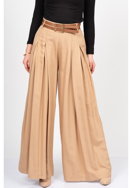 Kemer Detaylı Çift Pilikaşeli Beli Lastikli Bol Paça Pantolon fiyatları
