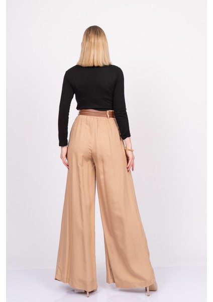 Kemer Detaylı Çift Pilikaşeli Beli Lastikli Bol Paça Pantolon modelleri
