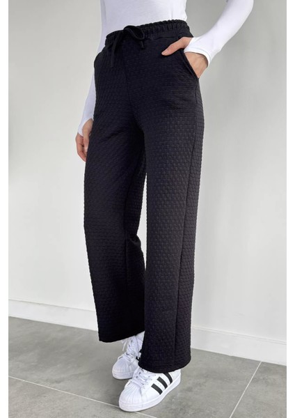 Kadın Bel Lastikli Yüksek Bel Kendinden Desenli Pantolon P-00019078