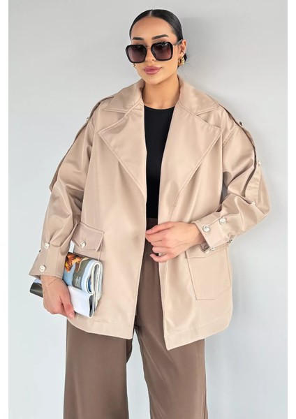 Kadın Bel Kuşaklı Çift Cepli Trençkot P-00019087