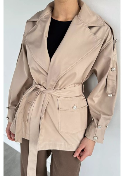 Kadın Bel Kuşaklı Çift Cepli Trençkot P-00019087 modelleri