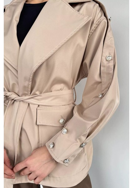 Kadın Bel Kuşaklı Çift Cepli Trençkot P-00019087 fırsatları