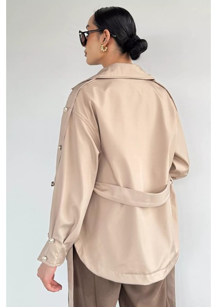 Kadın Bel Kuşaklı Çift Cepli Trençkot P-00019087 indirimleri