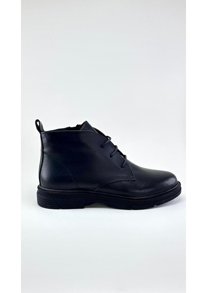 Kadın Hakiki Deri Siyah Bot - Sıcak Astar - Günlük Kullanıma Uygun