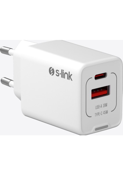 SL-ECG45 Type Usb-C 45W Pd + 18W USB Qc 3.0 Gan Beyaz Hızlı Ev Şarj Adaptörü