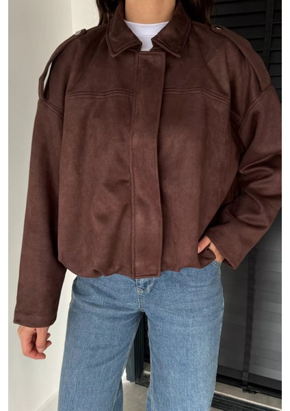 Kadın Bel Büzgülü Fermuarlı ve Çıtçıtlı Süet Ceket P-00019075 fiyatları