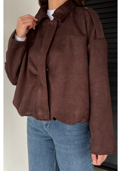 Kadın Bel Büzgülü Fermuarlı ve Çıtçıtlı Süet Ceket P-00019075 modelleri