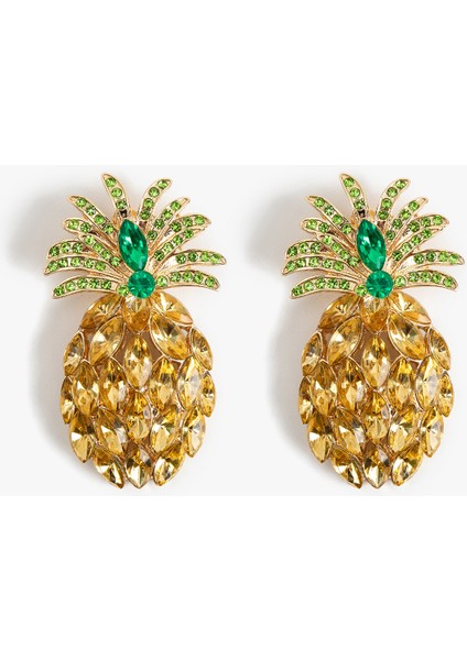 Büyük Boy Taş Detaylı Çok Renkli Ananas Küpe