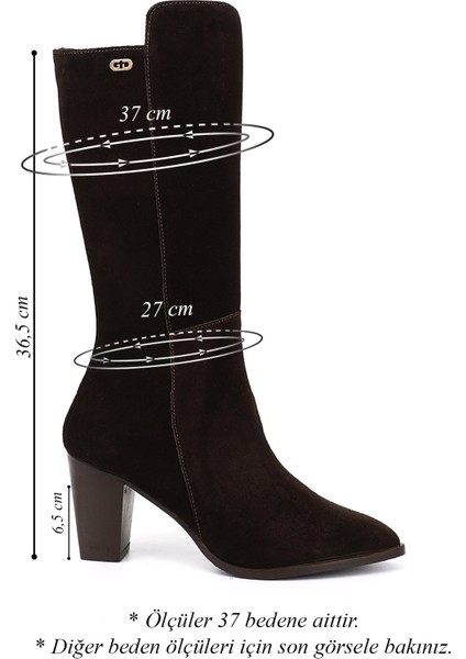 Kadın Kahve Süet Sivri Burun Kalın Topuklu Hakiki Deri Çizme fiyatları