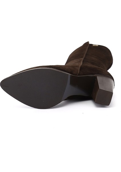 Kadın Kahve Süet Sivri Burun Kalın Topuklu Hakiki Deri Çizme indirimleri