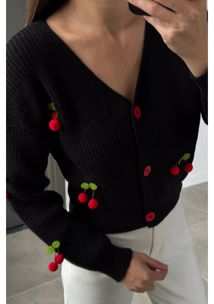 Kiraz Aksesuarlı Kadın Triko Hırka ( S,m,l Uyumludur) P-00018839 fiyatları