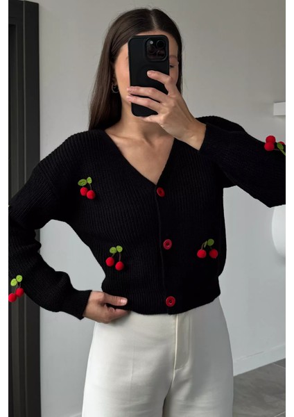 Kiraz Aksesuarlı Kadın Triko Hırka ( S,m,l Uyumludur) P-00018839 fırsatları