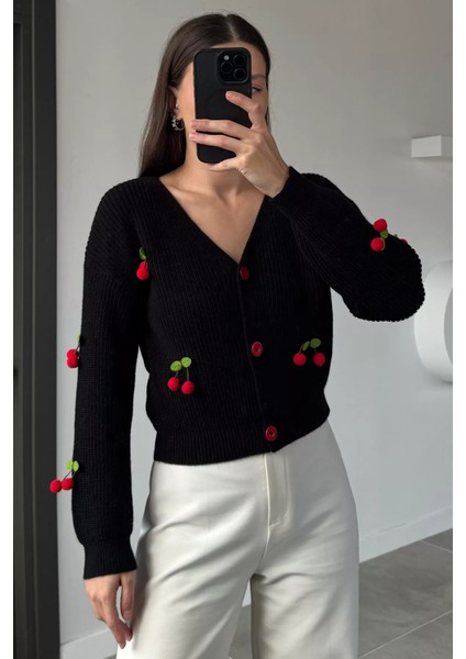 Kiraz Aksesuarlı Kadın Triko Hırka ( S,m,l Uyumludur) P-00018839 indirimleri