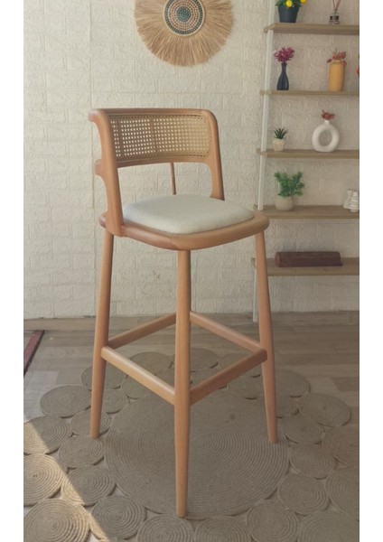 Concept Odin Bar Sandalyesi Teddy Krem Kumaş Hasırlı Naturel Ahşap Ada Sandalyesi fiyatları