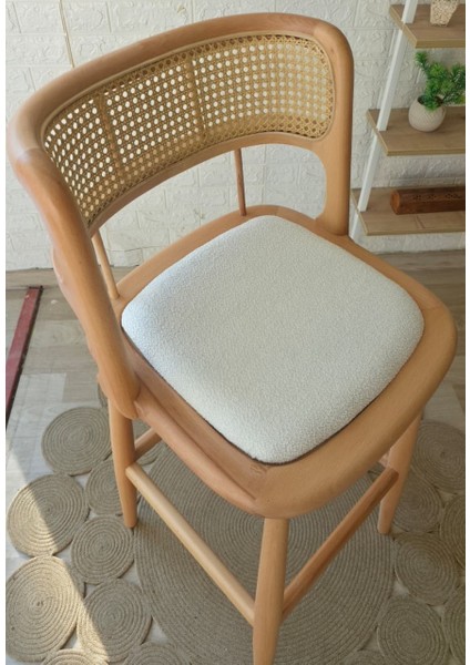 Concept Odin Bar Sandalyesi Teddy Krem Kumaş Hasırlı Naturel Ahşap Ada Sandalyesi modelleri