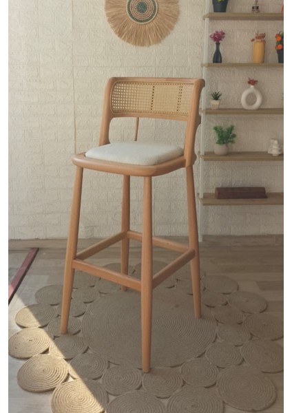 Concept Odin Bar Sandalyesi Teddy Krem Kumaş Hasırlı Naturel Ahşap Ada Sandalyesi fırsatları