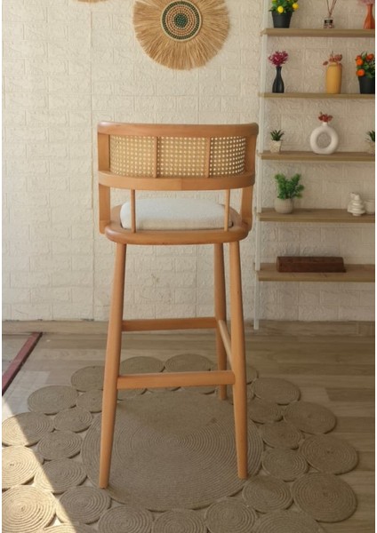 Concept Odin Bar Sandalyesi Teddy Krem Kumaş Hasırlı Naturel Ahşap Ada Sandalyesi indirimleri
