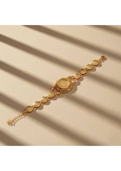 altın kaplama çiçek desenli çeyrekli bileklik blk-1194 fırsatları