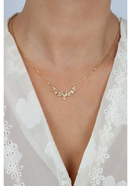 Zirkon Taşlı Dal Form Minimal Kolye modelleri