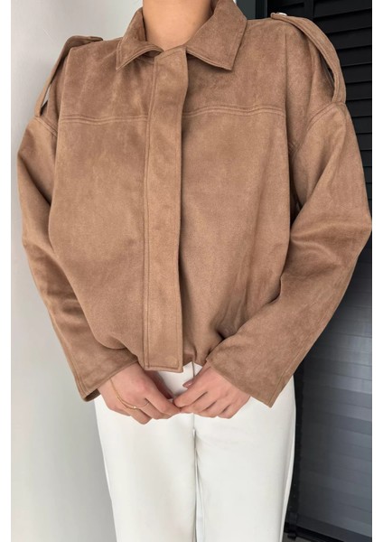 Kadın Bel Büzgülü Fermuarlı ve Çıtçıtlı Süet Ceket P-00019075 modelleri