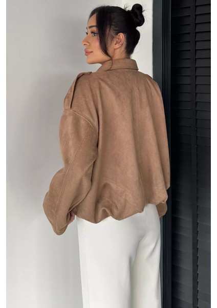 Kadın Bel Büzgülü Fermuarlı ve Çıtçıtlı Süet Ceket P-00019075 fırsatları